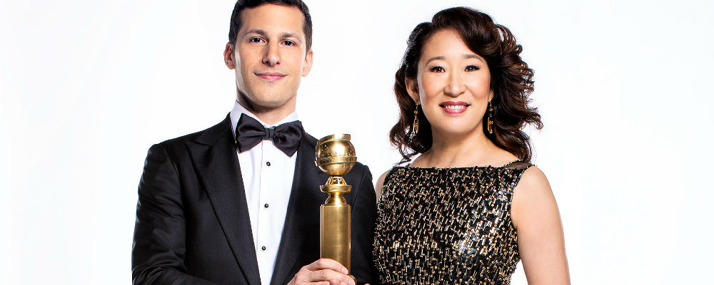 Sandra Oh e Andy Samberg apresentadores do Globo de Ouro